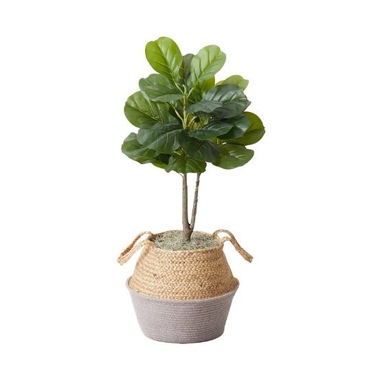 3ft. Artificial Fiddle Leaf Fig Tree With Handmade Cotton & Jute Woven Planter Set DIY Kit